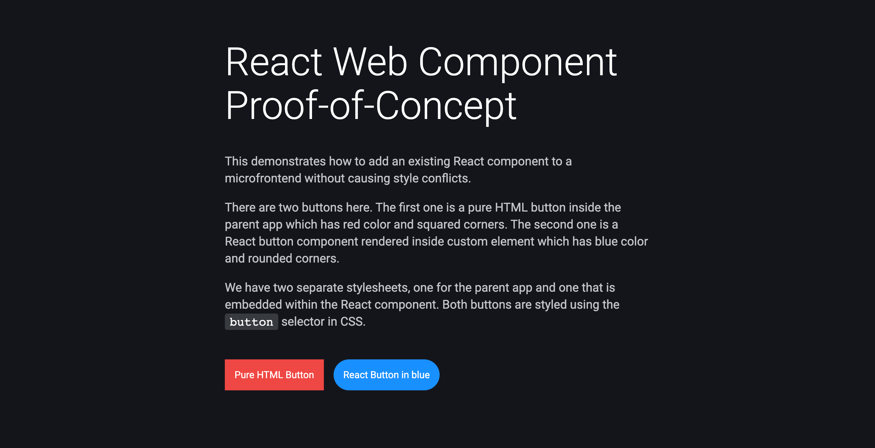 Screenshot of React Web Component Proof-of-Concept