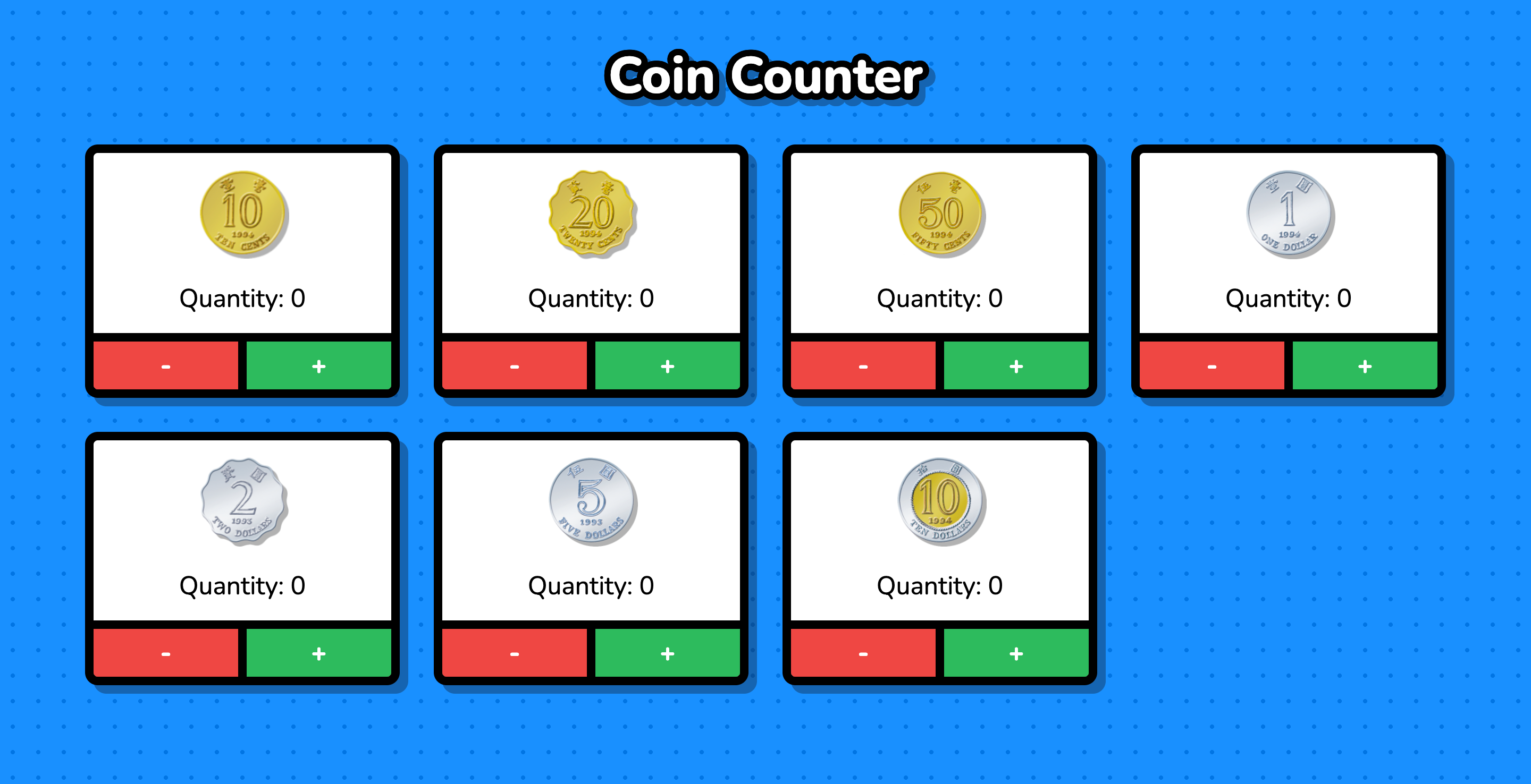 Screenshot of Coin Counter UI